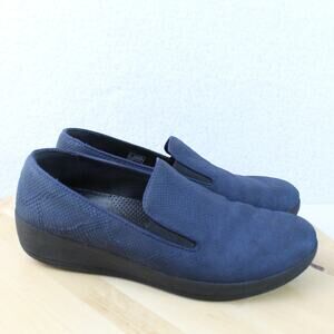 FitFlop Slip On Shoe Womens 7 Blue Leather Loafer Comfort Career Travel Classic